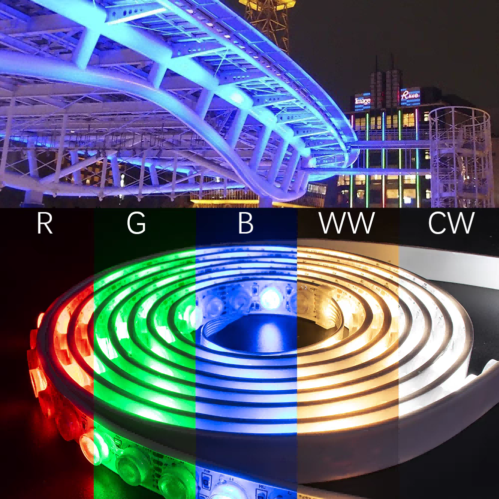 RGBCWW LED Strip Light 24V 60D, 12W/Meter, Linear Lighting LED Ribbon for Home Decor, Under Cabinet, Kitchen, DIY Lighting Project